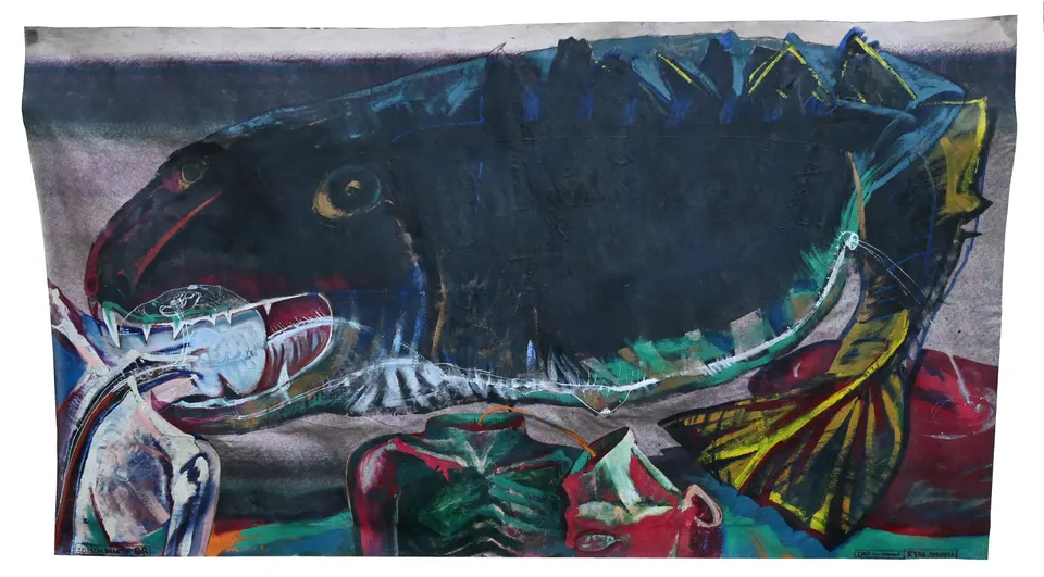 Zdzisław Wiatr, Dag-ha-mawet, akryl na brezencie, 1988