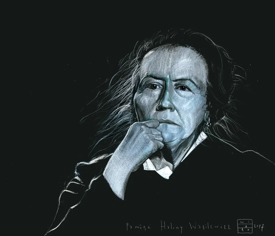 Zdzisław Wiatr, Halina Wasilewicz, rysunek biały + srebrny pastel, 2017