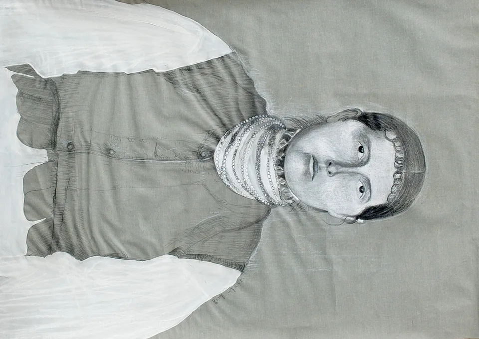 Zdzisław Wiatr, LESKO 1926 – Łemkowska dziewczyna, rysunek na płótnie, 2008