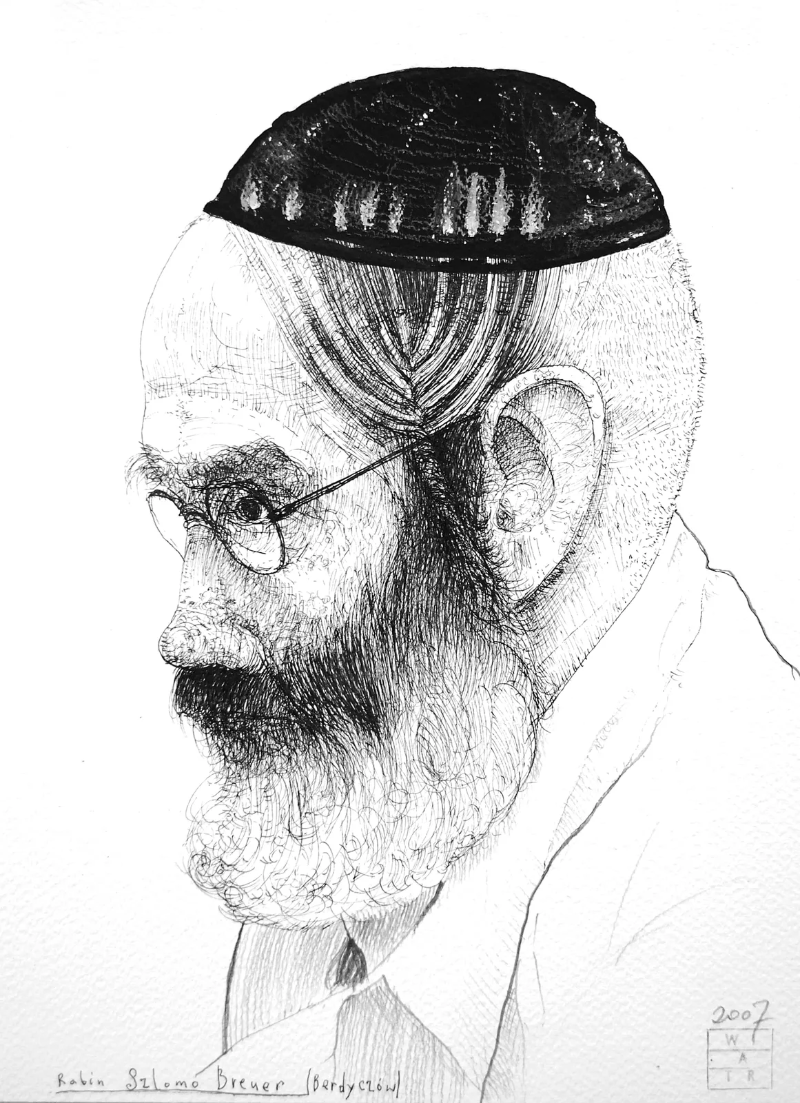 Zdzisław Wiatr, Rabin Szlomo Breuer (Berdyczów), rysunek, 2007