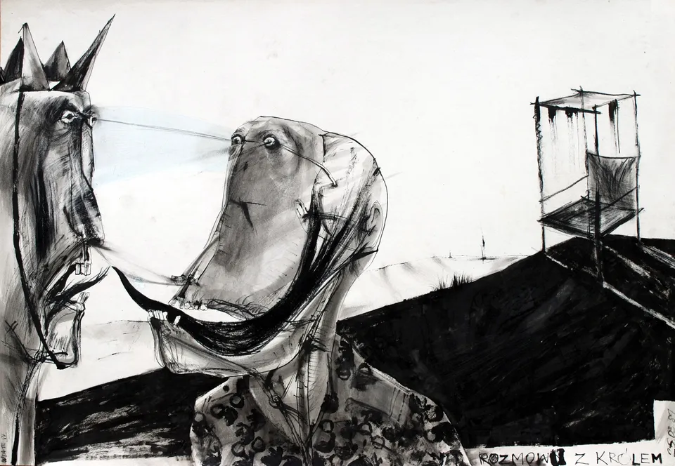 Zdzisław Wiatr, Rozmowa z królem, rysunek, 1987
