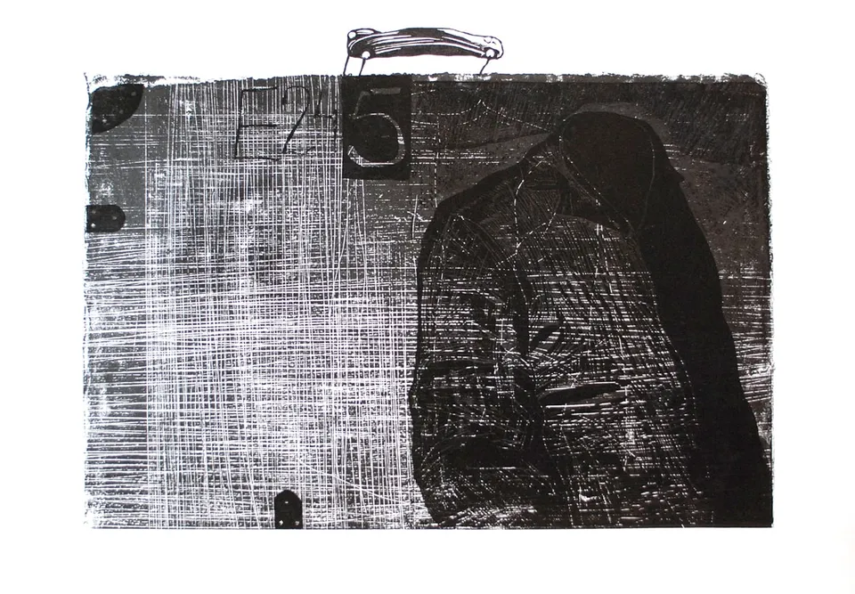 Zdzisław Wiatr, Waliza – E 245, linoryt, 1995