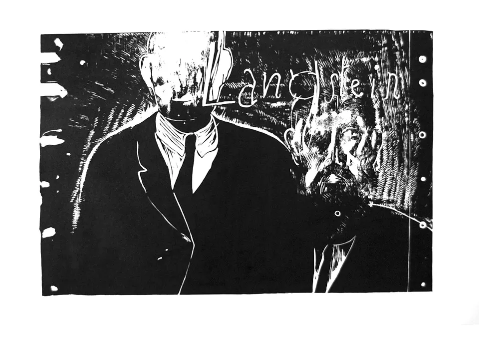 Zdzisław Wiatr, Waliza – Langstein, linoryt, 1995